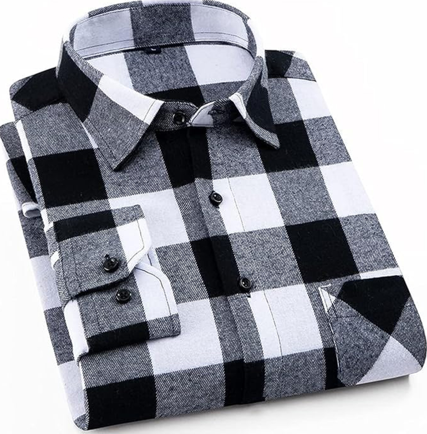 New Stylish Regular Check Black & White Long Sleeve Premium Cotton Casual Shirt For Men
